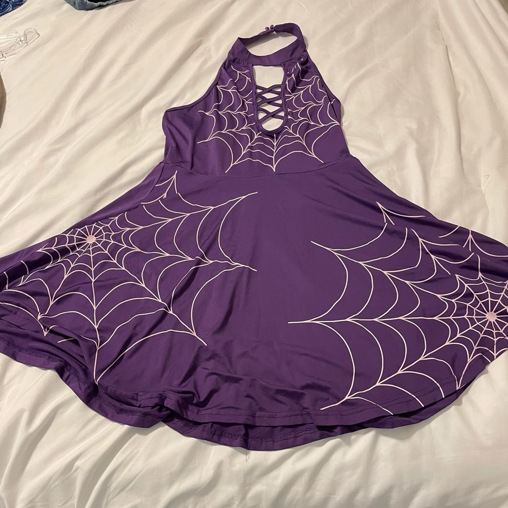 Purple spiderweb halter swing dress